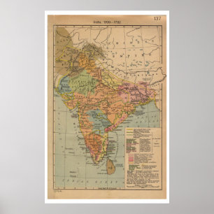 Poster De Voyage vintage 1700 Carte De L'Inde