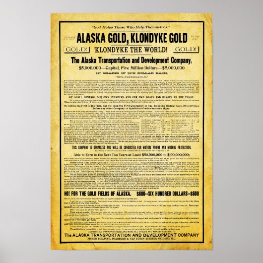 Poster de voyage vintage Alaskan Klondike Gold Rus (Devant)