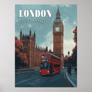 Poster de voyage vintage Big Ben - Londres, Anglet