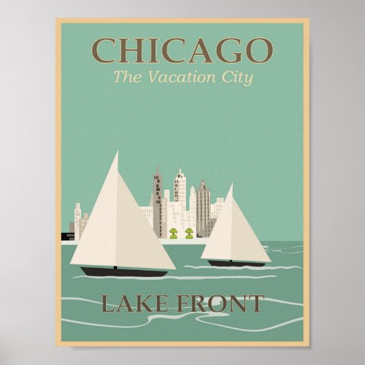 Poster de voyage vintage Chicago Lake Front (Devant)
