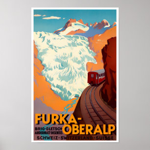 Poster de voyage vintage Furka Pass Suisse