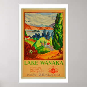 Poster de voyage vintage Lake Wanaka Nouvelle-Zéla