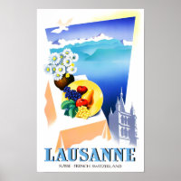 Poster de voyage vintage Lausanne Suisse