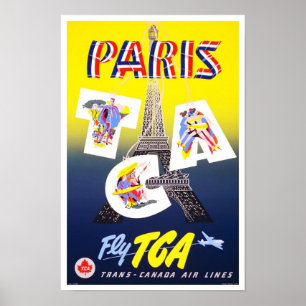 Poster de voyage Vintage Paris France Airlines