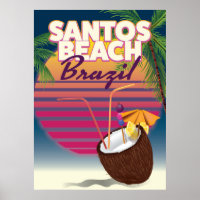 Poster de voyage vintage Santos beach brazil