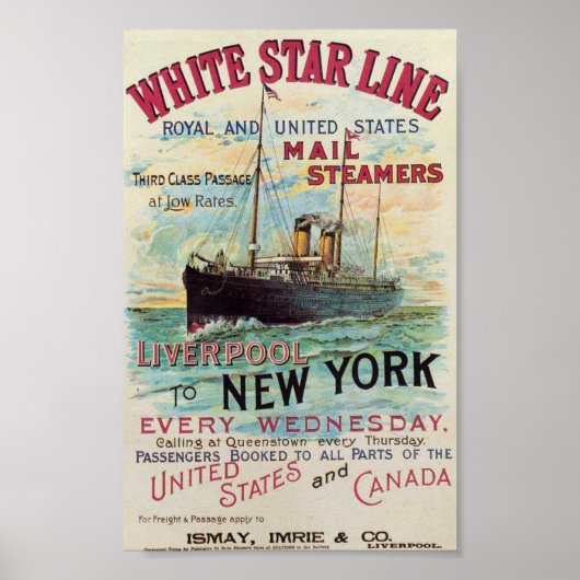 Poster de voyage vintage White Star Line (Devant)