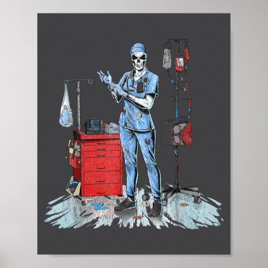 Poster Deadside Nurse Blue Scrubs Funny Skeleton Doctor M (Devant)