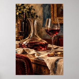 Poster Déantateur de vin rouge et verre – Vin rustique él