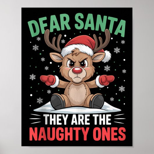 Poster Dear Santa Funny Naughty Ones Reindeer Christmas H (Devant)
