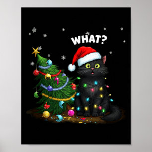 Poster Débardeur drôle de chat noir poussant un sapin de