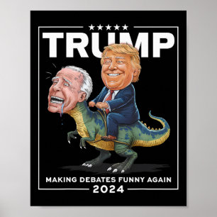Poster Débats 2024 Trump Riding Dinosaur F Joe Biden