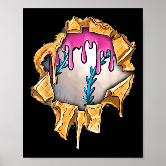 Poster Débit De Baseball Pour Garçons Ice Cream Drip Jeun (Devant)