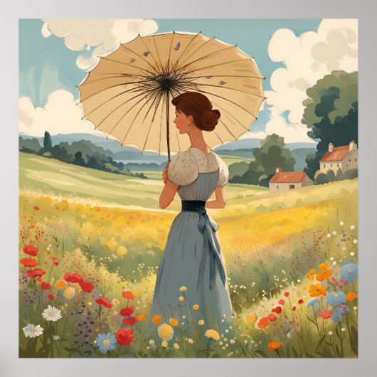 Poster Debout dans un champ de fleurs sauvages d'été Impr (Devant)