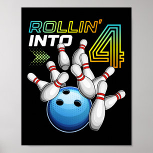 Poster Débuter Dans 4 Fête D'anniversaire De Bowling Rétr