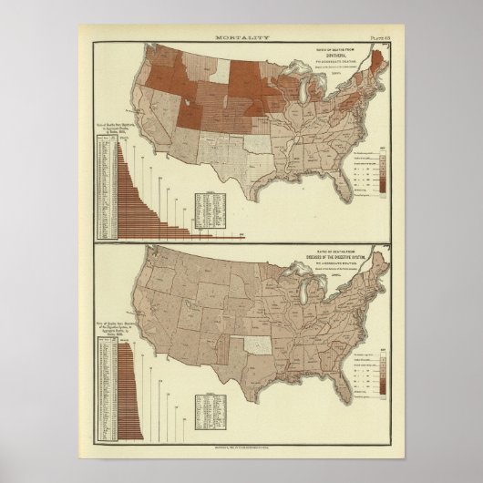 Poster Décès, diphtérie, système digestif (Devant)