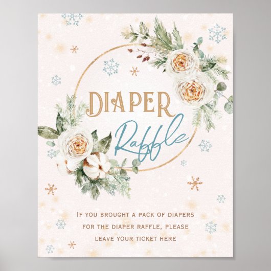 Poster Déchets Raffle Hiver Wonderland Baby shower Nappy (Devant)