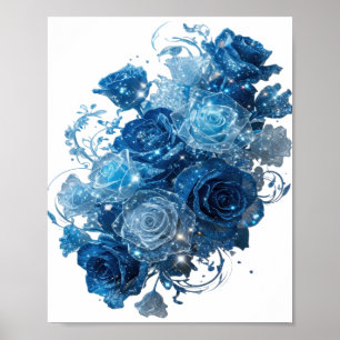 Poster Déclaration Argent ROSES BLEUES Dessin de texte