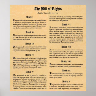 Poster Déclaration des droits des États-Unis d'abord Dix