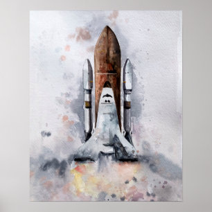 Poster Décollage Spatial Vers L'Aquarelle De L'Espace