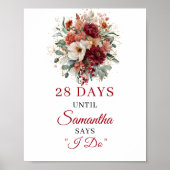 Poster Décompte de la soirée de mariage fleuri orange brû (Devant)