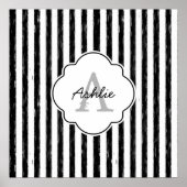 Poster Décontracté Black Peint Stripes Monogramme et nom (Devant)