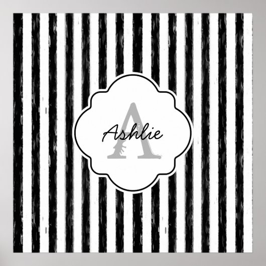 Poster Décontracté Black Peint Stripes Monogramme et nom (Devant)