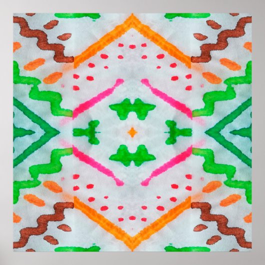 Poster Décor Boho Aquarelle. Coussin bleu Boho. Aquarelle (Devant)