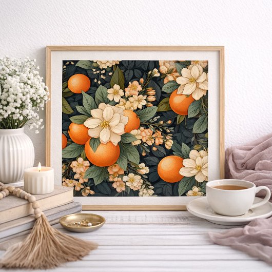 Poster Décor botanique à la maison Oranges Fleurs blanche