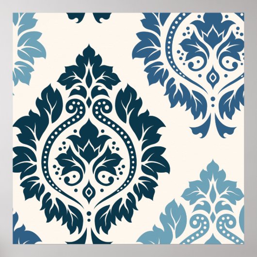 Poster Décor Damask Art I Blues on Cream (Devant)