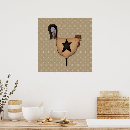 Poster Décor de coq de pays primitif (Cuisine)
