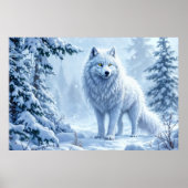 Poster Décor de glace de loup blanc de forêt neigeuse (Devant)