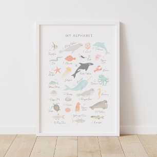Poster Décor de la crèche Alphabet animal de plage
