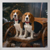 Poster Décor de Noël beagle Snowy Sleigh (Devant)