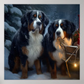 Poster Décor de Noël Bernese Mountain Snowy (Devant)