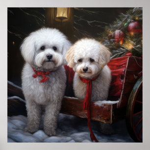 Poster Décor de Noël Bichon Frise Snowy Sleigh