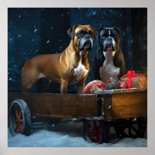 Poster Décor de Noël Chariot de Boxer Snowy