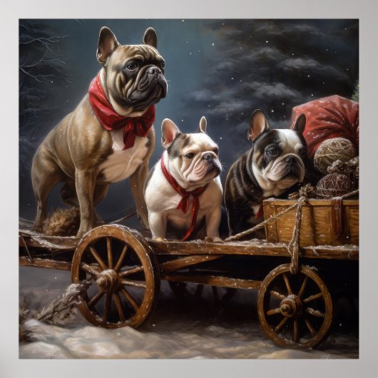 Poster Décor de Noël de Bulldog Snowy Sleigh (Devant)