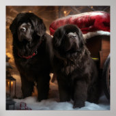 Poster Décor de Noël de Terre-Neuve Snowy Sleigh (Devant)