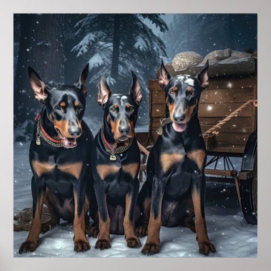 Poster Décor de Noël Doberman Snowy Sleigh (Devant)