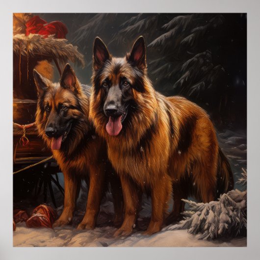 Poster Décor de Noël du berger belge Snowy Sleigh (Devant)