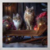 Poster Décor de Noël du Maine Coon Snowy Sleigh (Devant)