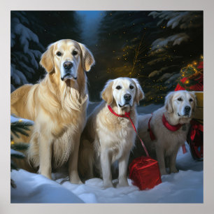 Poster Décor de Noël Goldendoodle Snowy Sleigh