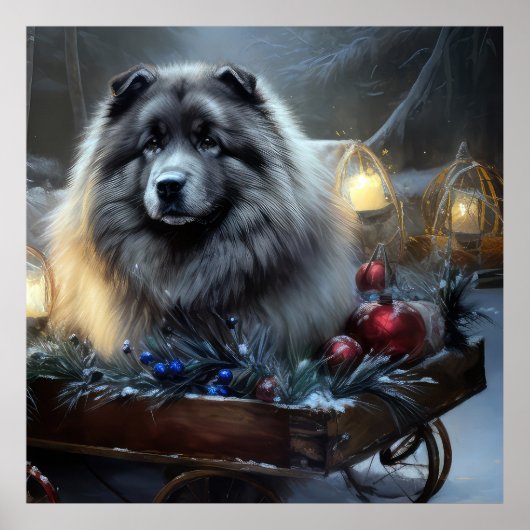 Poster Décor de Noël Keeshond Snowy Sleigh (Devant)