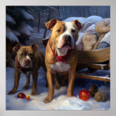 Poster Décor de Noël Pitbull Snowy Sleigh (Devant)