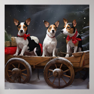 Poster Décor de Noël Rat Terrier Snowy Sleigh