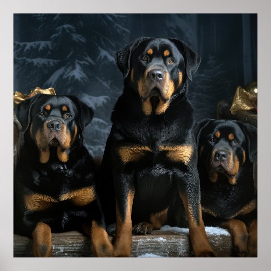 Poster Décor de Noël Rottweiler Snowy Sleigh (Devant)
