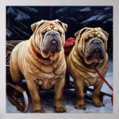 Poster Décor de Noël Shar Pei Snowy Sleigh (Devant)
