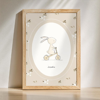 Poster Décor de nurserie de lapin mignon personnalisé - N