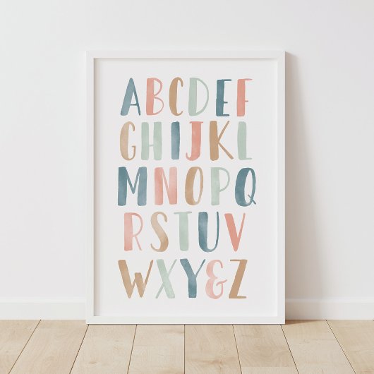 Poster Décor de nurserie pour fille avec alphabet pastel 
