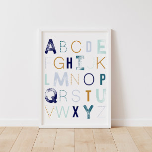 Poster Décor de pépinière pour garçon Alphabet bleu